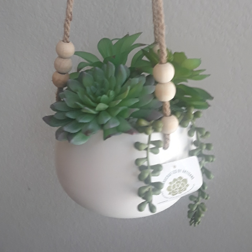 Handcrafted Artisan hanging faux succulent pot